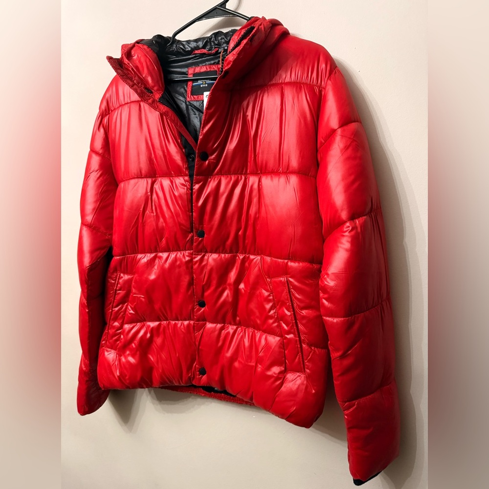 Superdry Red Puffer Jacket - Hooded Quilted Coat(brand new) - Picture 2 of 8
